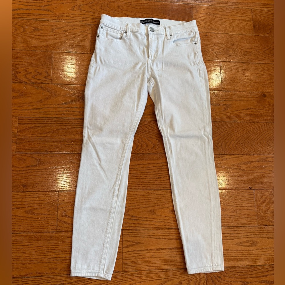 Express White Mid-Rise Legging Jeans Size 8R Skinny Stretch Denim